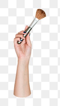 Makeup brush png in hand on transparent background