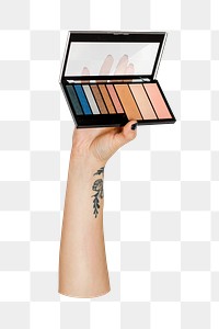 Png eyeshadow makeup palette in hand on transparent background