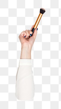 Makeup brush png in hand, transparent background