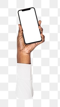 Smartphone png in hand, transparent background