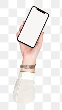 Smartphone png in hand, transparent background