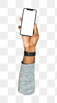 Smartphone png in hand, transparent background