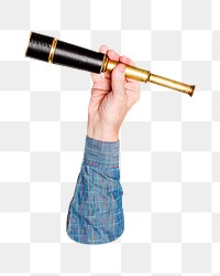 Telescope png in hand, transparent background
