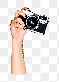 Camera png in hand on transparent background