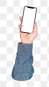 Smartphone png in hand, transparent background