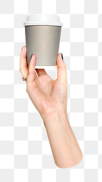 Png coffee paper cup in hand, transparent background