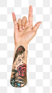 ILY png tattooed hand gesture, love sign language on transparent background