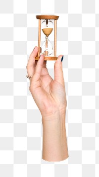 Hourglass png in hand on transparent background