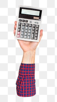 Calculator png in hand on transparent background