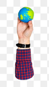 Earth globe png in hand, transparent background