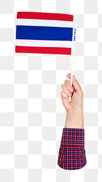 Thailand's flag png in hand, national symbol on transparent background