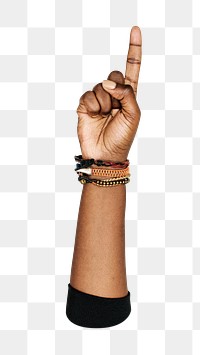 Png index finger up black hand gesture, number one sign language on transparent background