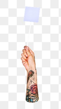 Paper & stick png in tattooed hand, transparent background