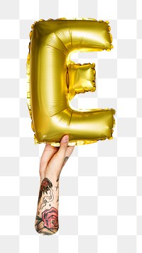 Alphabet E png in tattooed hand, transparent background