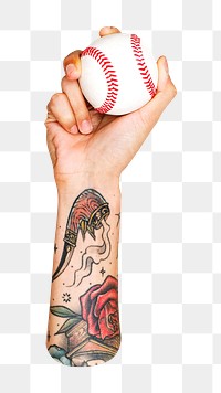 Baseball ball png in hand, transparent background