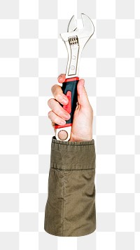 Adjustable wrench png in hand on transparent background