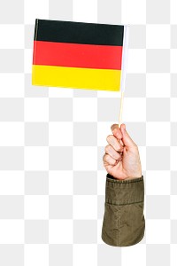 Germany's flag png in hand, national symbol on transparent background