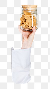 Png cookies jar in hand, transparent background