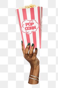 Popcorn png in black hand on transparent background