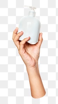 Soap dispenser png in hand, transparent background