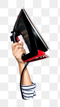 PNG Steam iron in hand, collage element, transparent background