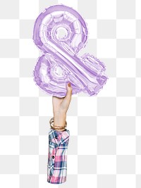 Ampersand symbol png, hand holding balloon on transparent background