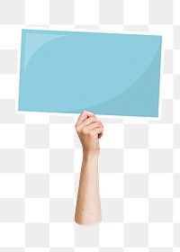 Hand holding png blank sign, transparent background