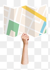 Hand holding map png, transparent background