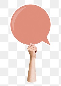 Png hand holding speech bubble, transparent background