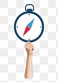 Hand holding compass png, transparent background