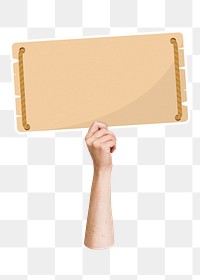 Hand holding png blank sign, transparent background