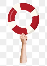 Hand holding lifebuoy png, transparent background