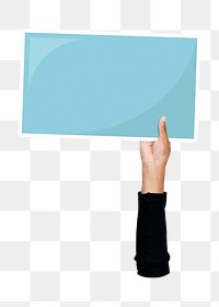 Hand holding png blank sign, transparent background