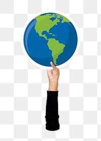 Hand holding png globe, transparent background