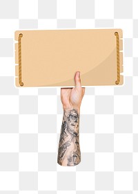 Hand holding png blank sign, transparent background