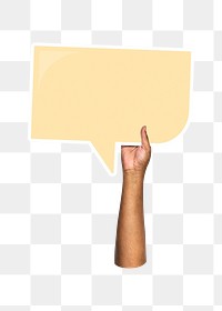 Png hand holding speech bubble, transparent background