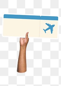 Hand holding png flight ticket, transparent background