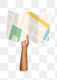 Hand holding map png, transparent background