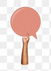 Png hand holding speech bubble, transparent background