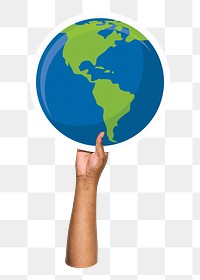 Hand holding png globe, transparent background