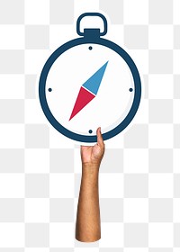 Hand holding compass png, transparent background