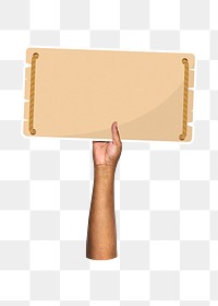 Hand holding png blank sign, transparent background