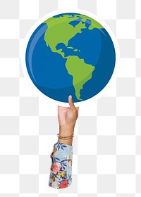 Hand holding png globe, transparent background