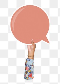 Png hand holding speech bubble, transparent background