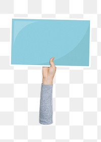 Hand holding png blank sign, transparent background