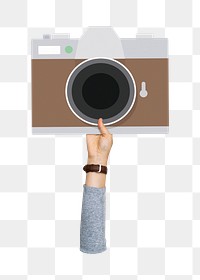 Hand holding camera png, transparent background