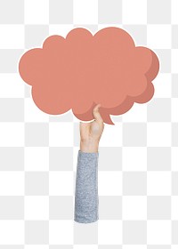 Png hand holding speech bubble, transparent background