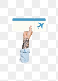 Hand holding png flight ticket, transparent background