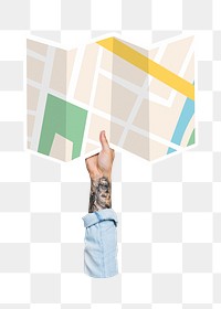 Hand holding map png, transparent background