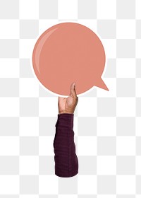 Png hand holding speech bubble, transparent background